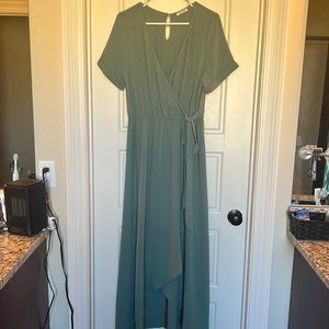 Light green dress with high low bottom